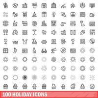 100 holiday icons set, outline style vector