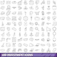 100 investment icons set, outline style vector