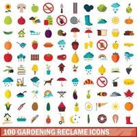 100 gardening reclame icons set, flat style vector