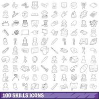 100 skills icons set, outline style vector