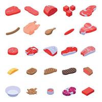 Meat icons set, isometric style vector