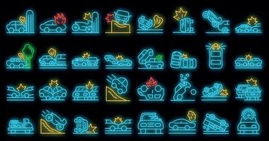 Car accident icons set vector neon