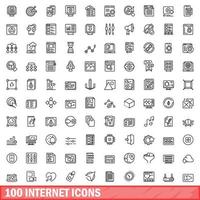 100 internet icons set, outline style vector