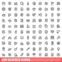 100 science icons set, outline style vector