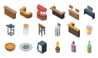 Bar counter icons set, isometric style vector