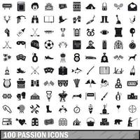 100 passion icons set, simple style vector