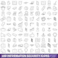 100 information security icons set, outline style vector