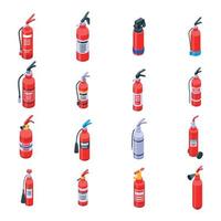 Fire extinguisher icons set, isometric style vector