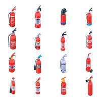 Fire extinguisher icons set, isometric style vector