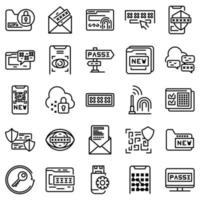 Password recovery icons set, outline style vector