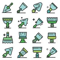 Putty knife icons set, outline style vector