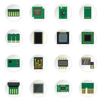 iconos de chips de computadora establecidos en estilo plano vector
