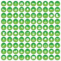 100 iconos de primavera establecer círculo verde vector