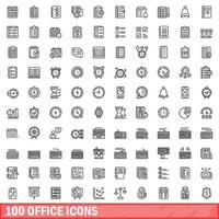 100 iconos de oficina establecidos, estilo de esquema vector