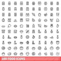 100 food icons set, outline style vector