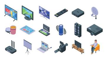 Interactive tv icons set, isometric style vector