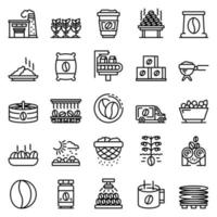 Coffee production icons set, outline style vector