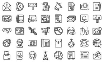 Contact us icons set, outline style vector