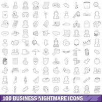 100 business nightmare icons set, outline style vector