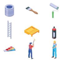 Painter icons set, isometric style vector