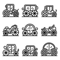 Brougham icons set, outline style vector