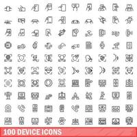 100 device icons set, outline style vector