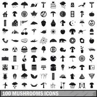 100 mushrooms icons set, simple style vector