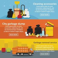 Garbage service banner horizontal set, flat style vector