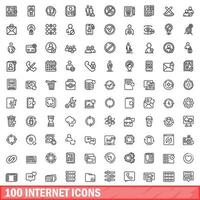 100 internet icons set, outline style vector