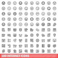 100 internet icons set, outline style vector