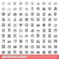 100 office icons set, outline style vector