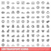 100 transport icons set, outline style vector