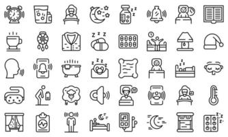 Sleep problems icons set, outline style vector