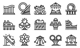 conjunto de iconos de montaña rusa, estilo de esquema vector