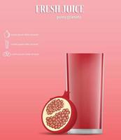 Pomegranate fresh juice concept background, realistic style vector