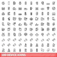 100 iconos de dispositivos establecidos, estilo de esquema vector