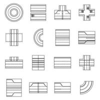 esquema de conjunto de iconos de constructor de elementos de carretera vector