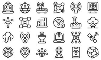 Internet connection icons set, outline style vector