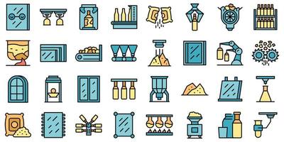 Glass production icons set vector flat