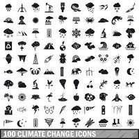 100 climate change icons set, simple style vector