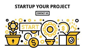 Startup your project banner, outline style vector