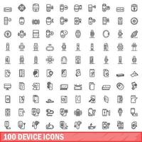 100 device icons set, outline style vector