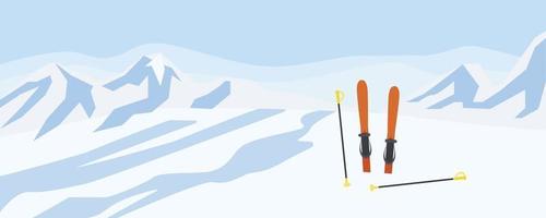 Fondo de concepto de esquí en montañas nieve, estilo plano vector