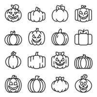 Pumpkin icons set, outline style vector