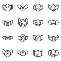 Medical mask icons set, outline style vector