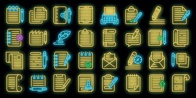 Writing icons set vector neon