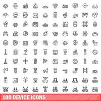 100 device icons set, outline style vector