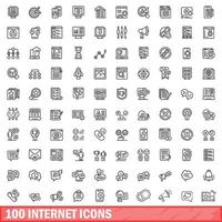 100 internet icons set, outline style vector