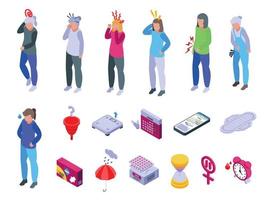 Menopause Icons Set Isometric Vector. Female Fertility