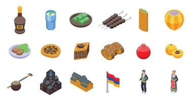 Armenia icons set isometric vector. Yerevan tourism vector